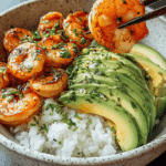 ZESTY SHRIMP & AVOCADO RICE BOWLS WITH CILANTRO LIME SAUCE Recipe