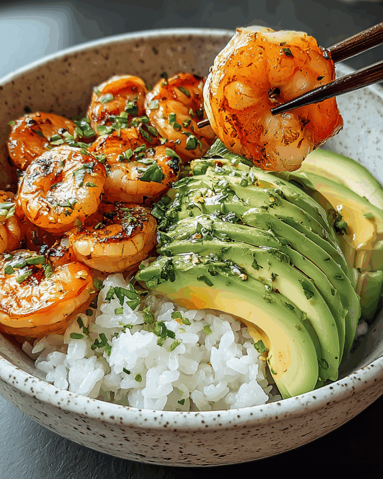 ZESTY SHRIMP & AVOCADO RICE BOWLS WITH CILANTRO LIME SAUCE Recipe