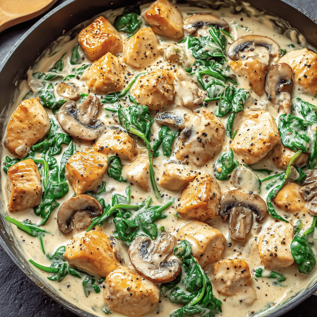 creamy chicken mushroom spinach skillet Recipe - Recipe Image