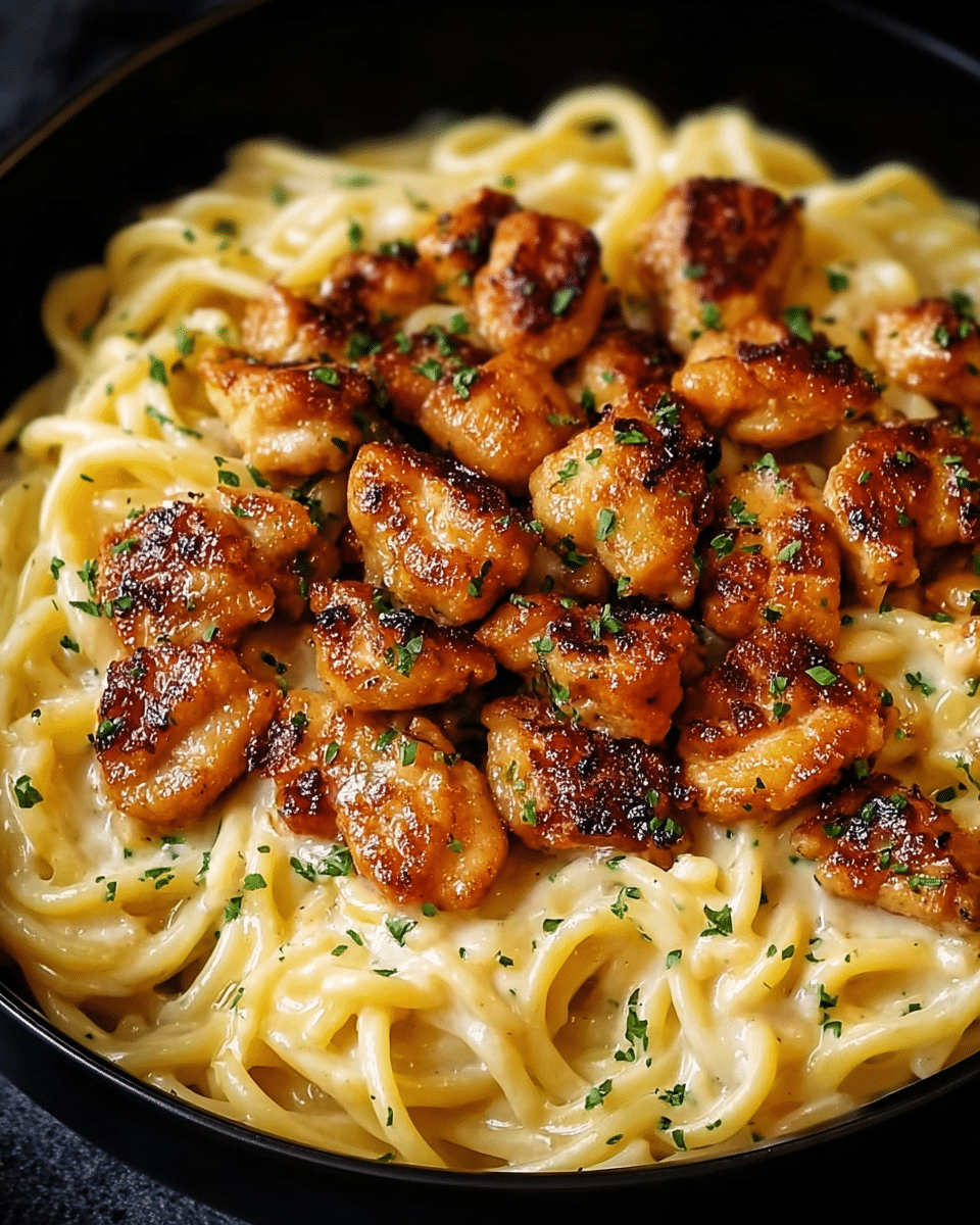 Garlic Butter Chicken Bites Using creamy Parmesan Pasta Recipe