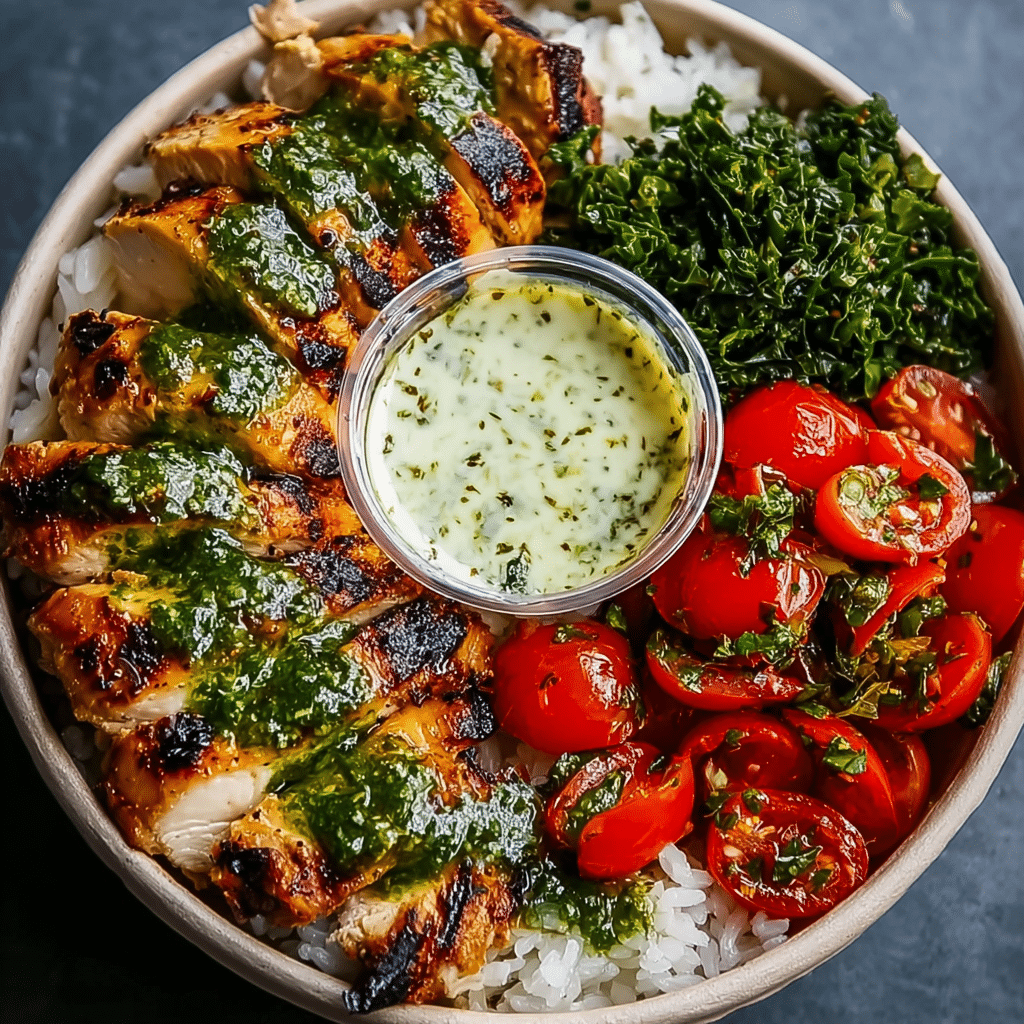 Chimichurri Grilled Chicken Bowl with Garlic Sauce Recipe - Recipe Image
