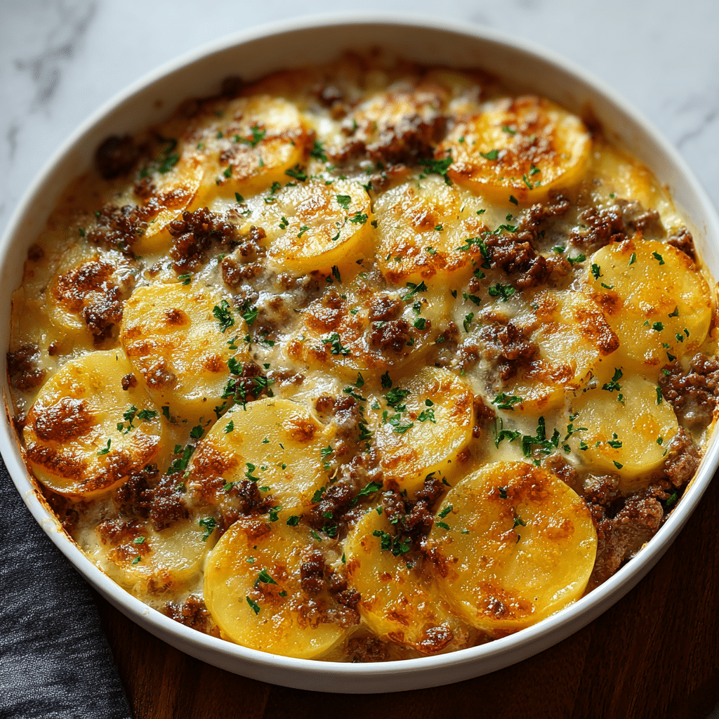 Cheesy Hamburger Potato Casserole Recipe - Recipe Image
