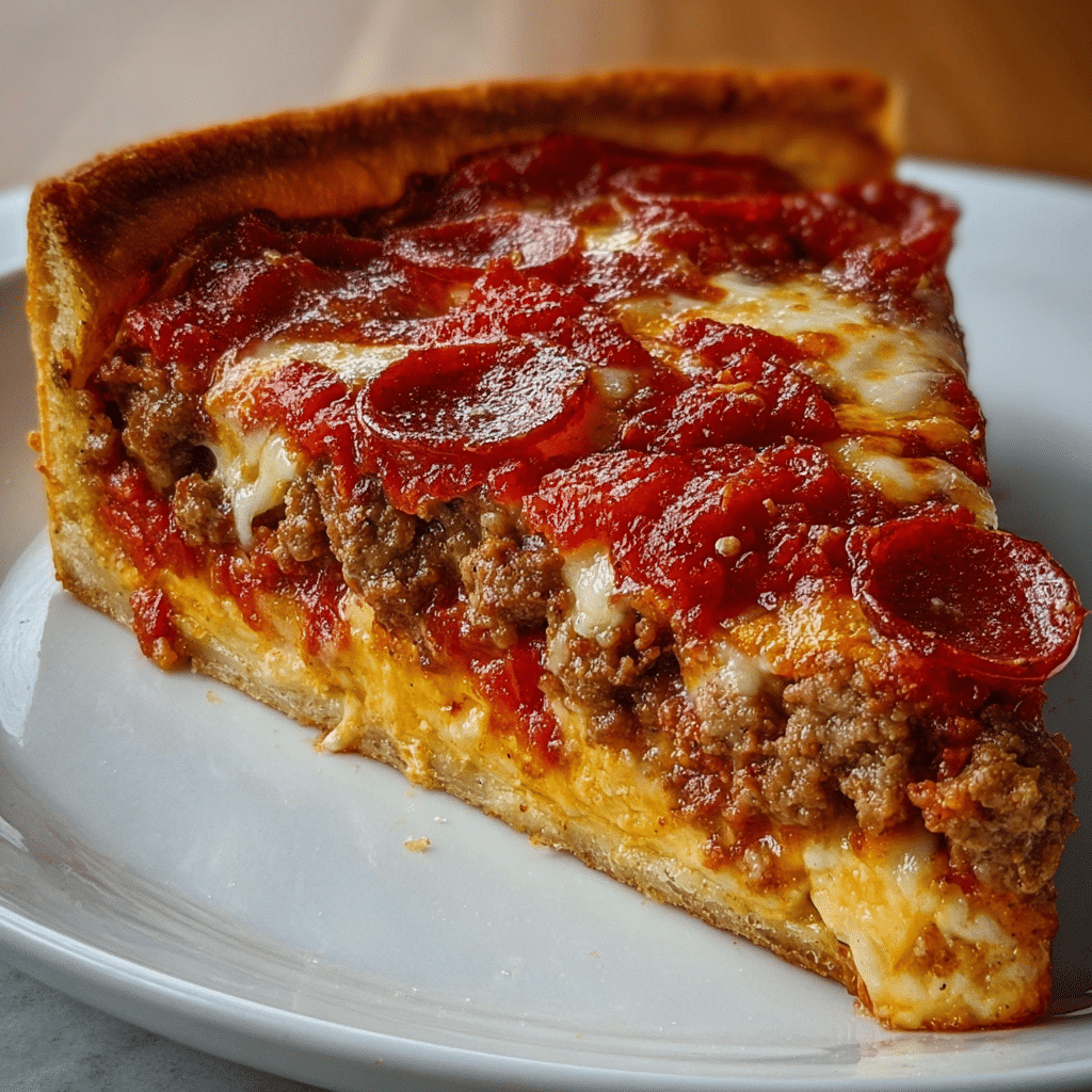 Deep Hamburger Beef Sausage & Pepperoni Pie Recipe - Recipe Image