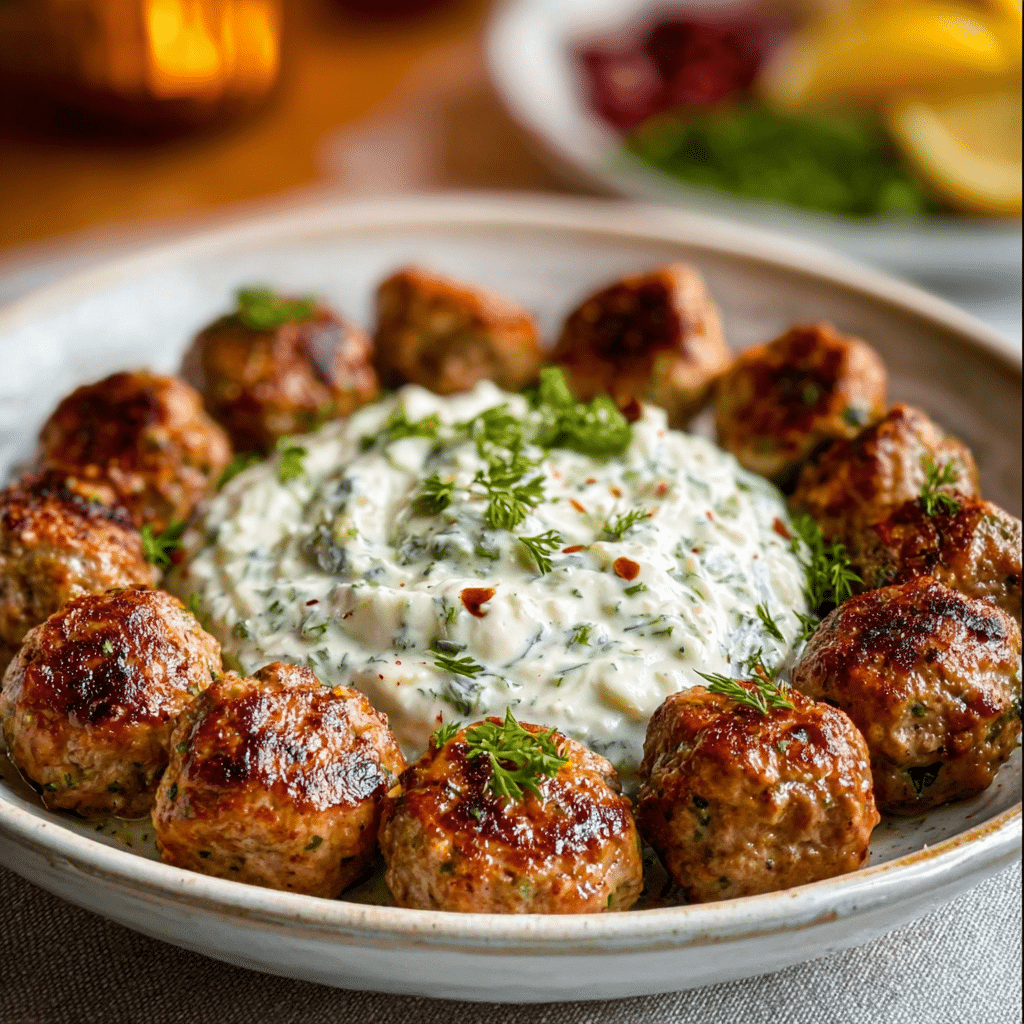 The Best Greek Turkey Meatballs with Tzatziki Recipe - Recipe Image