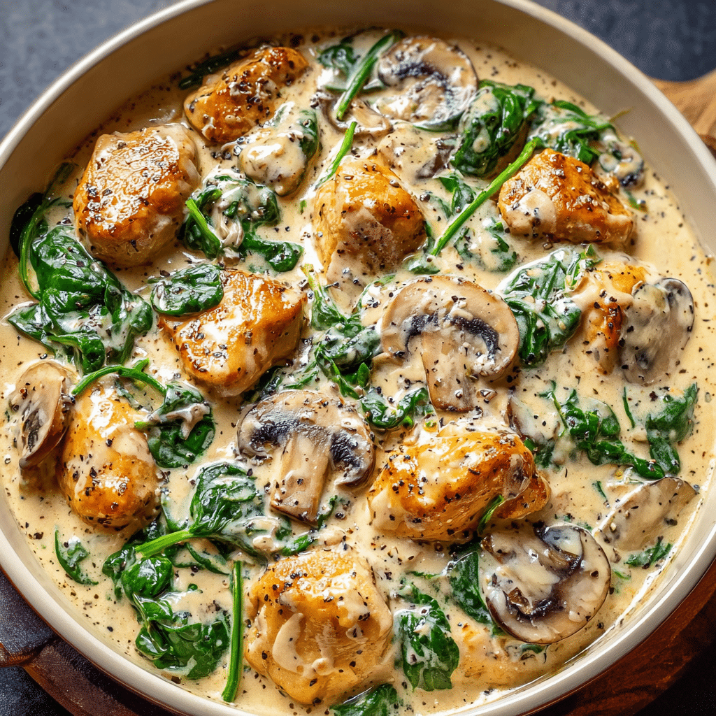 creamy chicken mushroom spinach skillet Recipe - Recipe Image