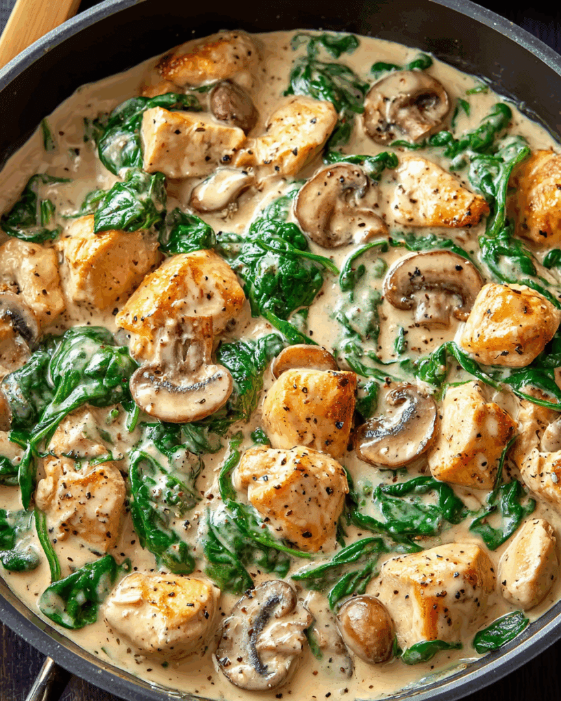 creamy chicken mushroom spinach skillet Recipe