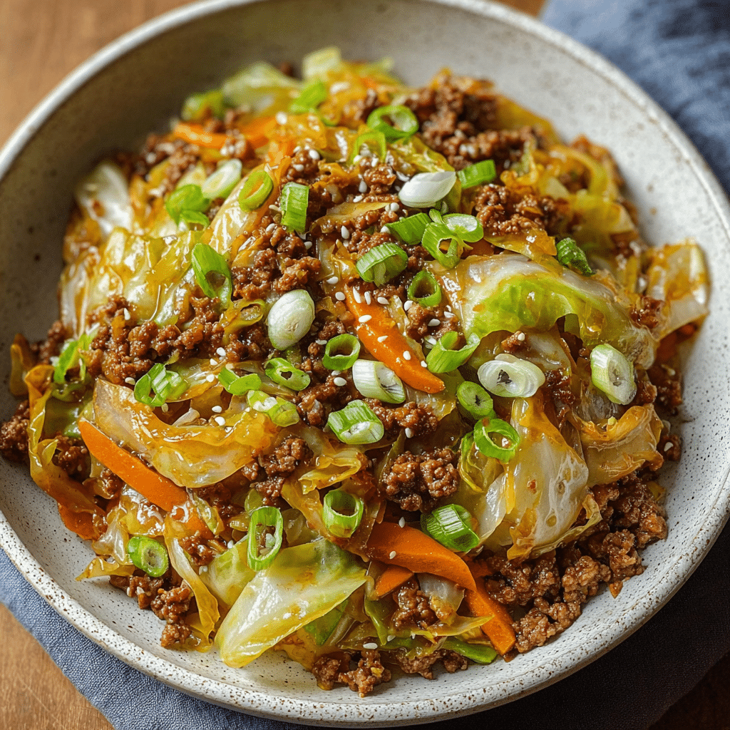 Healthy Chinese Ground Beef & Cabbage Stir Fry Recipe - Recipe Image