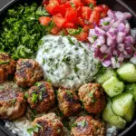 GREEK MEATBALL BOWL WITH TZATZIKI, RICE & FRESH VEGGIES Recipe