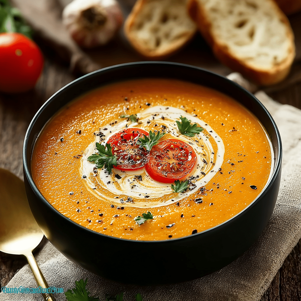 Creamy Roasted Garlic Tomato Soup Recipe - Recipe Image