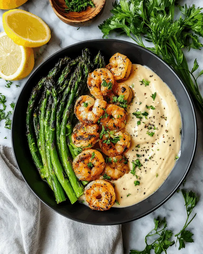 Grilled Shrimp Bowl with Asparagus & Creamy Garlic Sauce Recipe