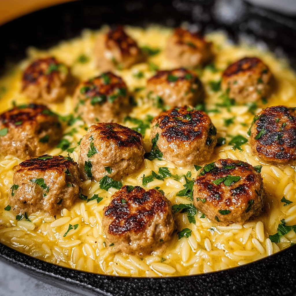 Lemon Chicken Ricotta Meatballs with Garlic Orzo Recipe - Recipe Image
