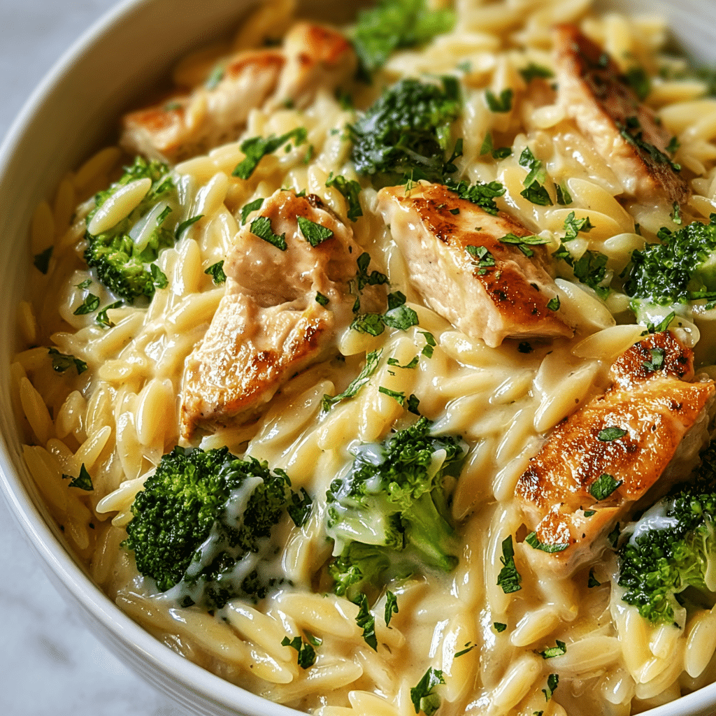 cheesy chicken broccoli orzo Recipe - Recipe Image
