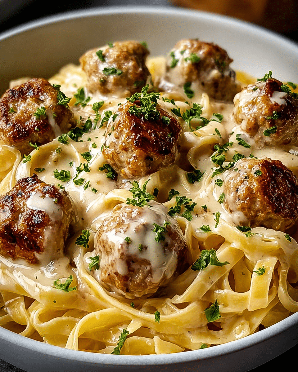 Garlic Butter Meatballs : Creamy Linguine Delight Recipe