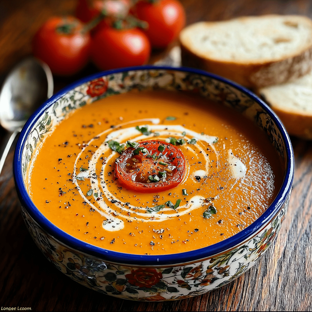 Creamy Roasted Garlic Tomato Soup Recipe - Recipe Image