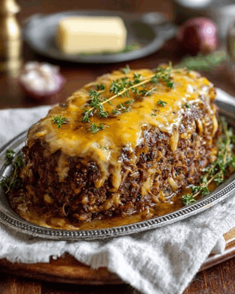 Crockpot French Onion Meatloaf with Melted Swiss Cheese Recipe