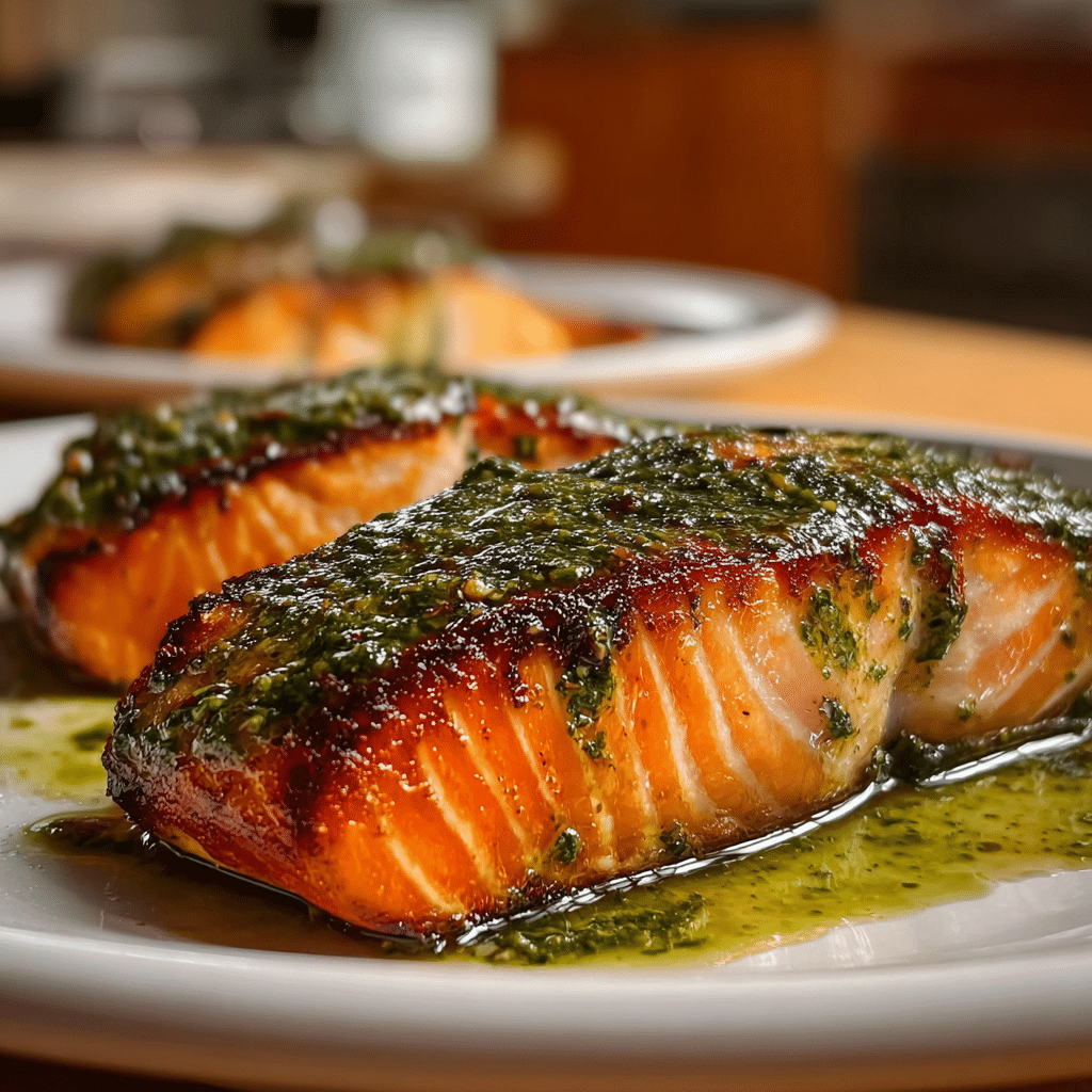 GRILLED SALMON WITH CREAMY PESTO SAUCE Recipe - Recipe Image