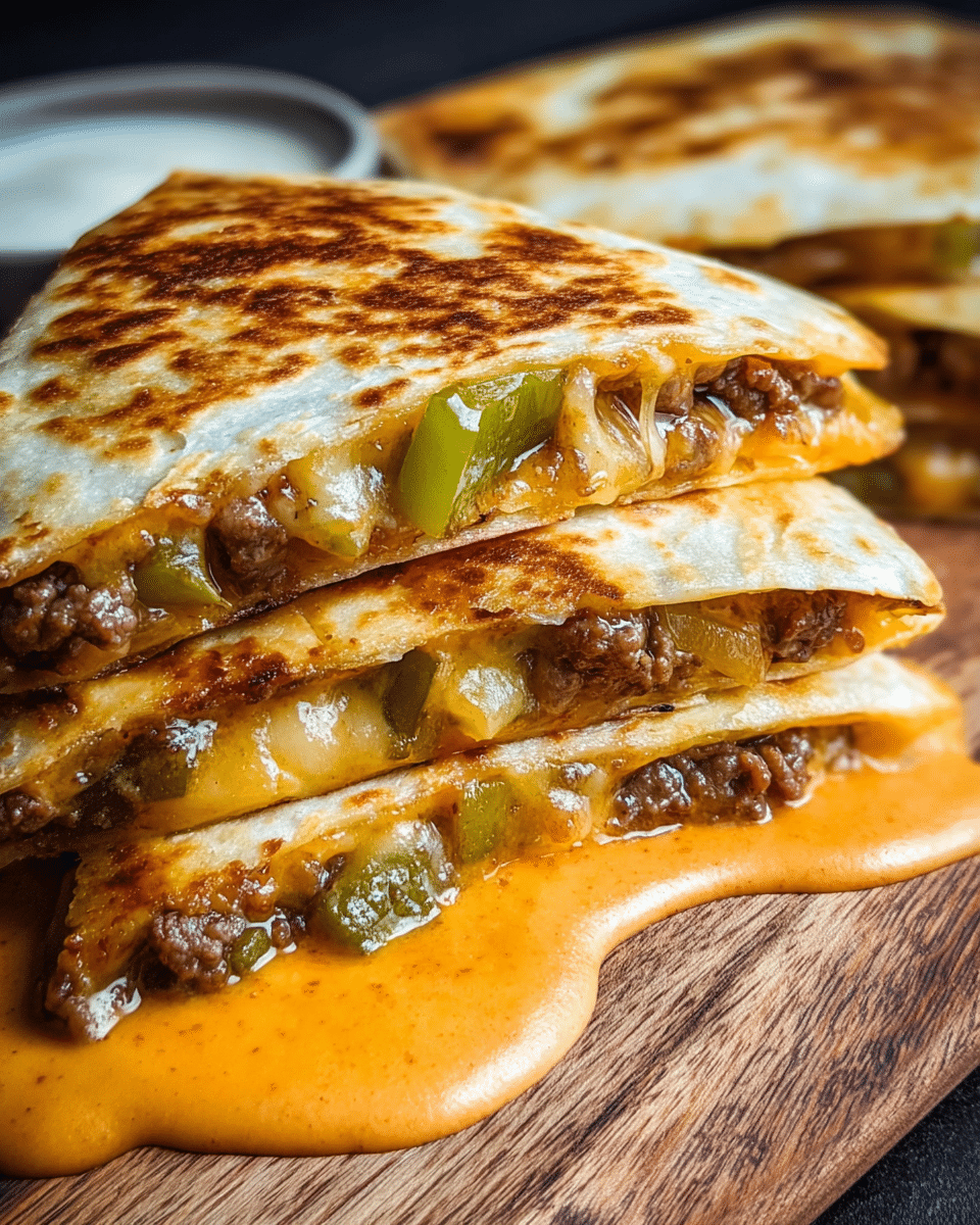 cheeseburger quesadillas with burger sauce Recipe