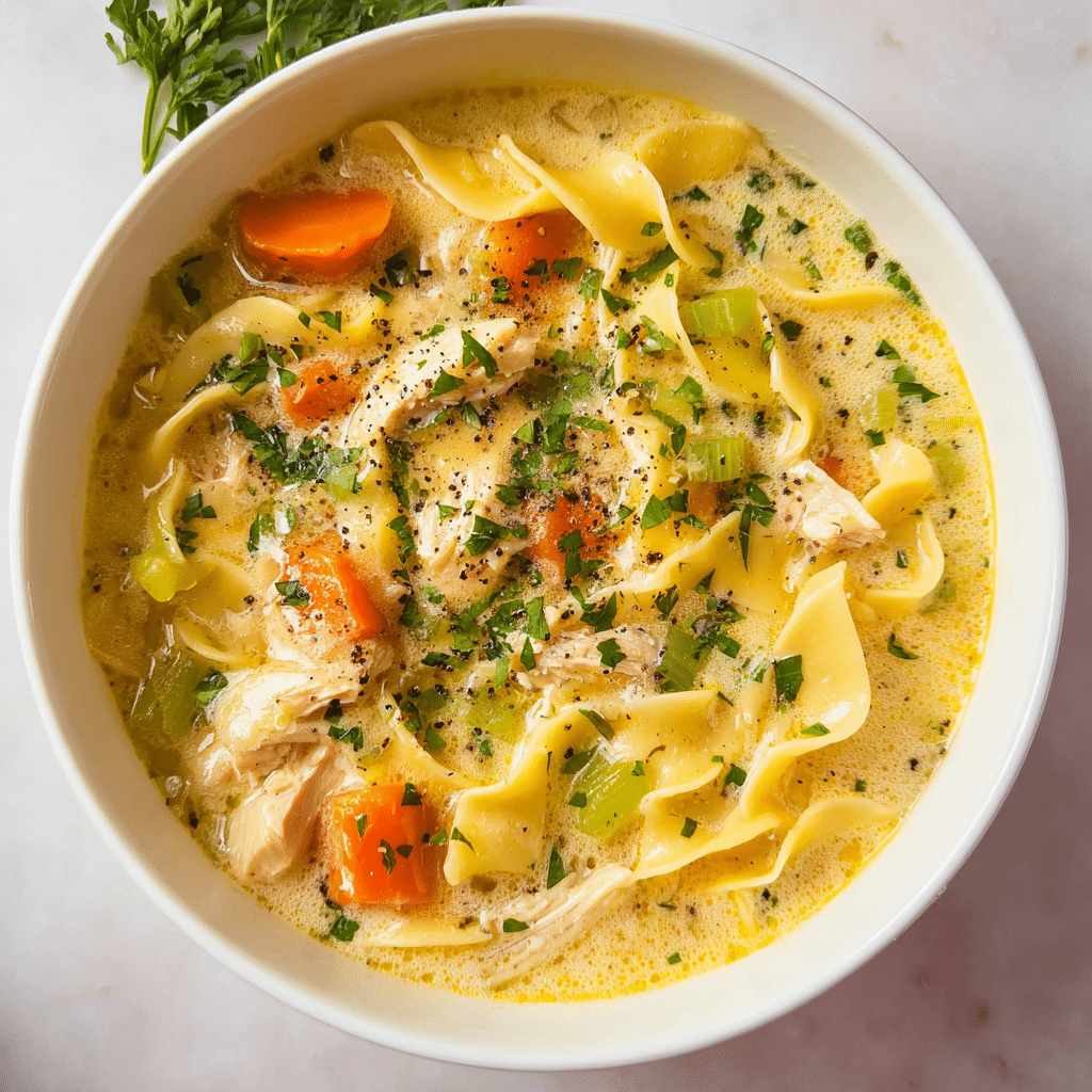 The Best Creamy Chicken Noodle Soup Recipe - Recipe Image