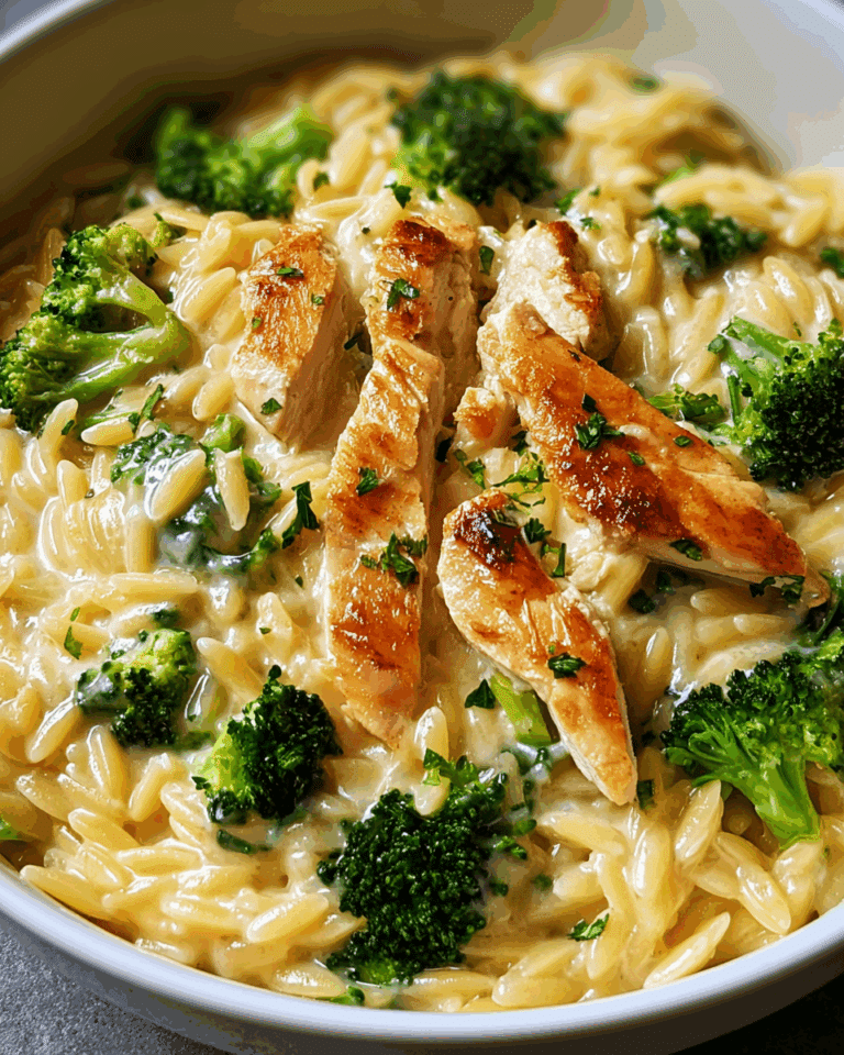 cheesy chicken broccoli orzo Recipe