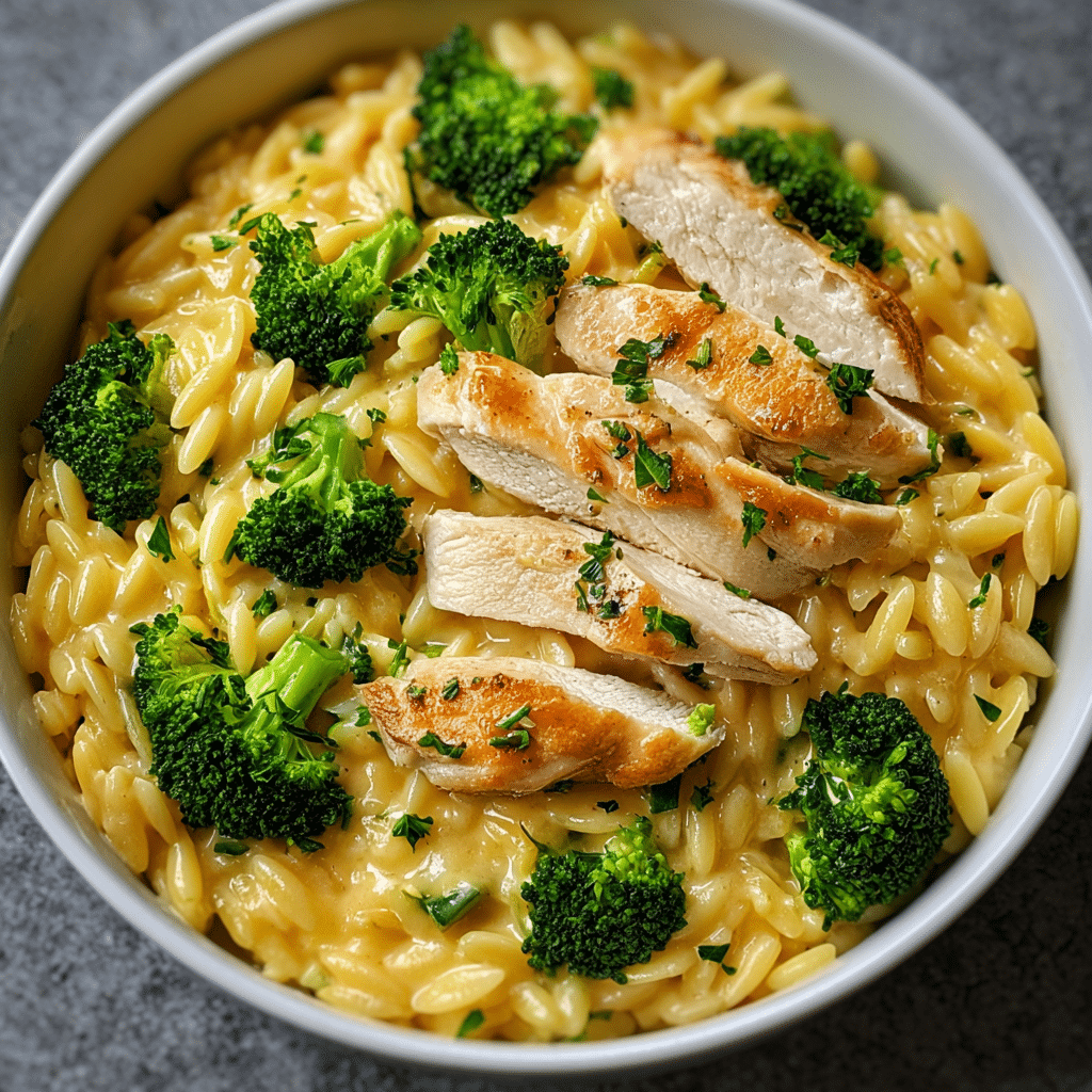 cheesy chicken broccoli orzo Recipe - Recipe Image