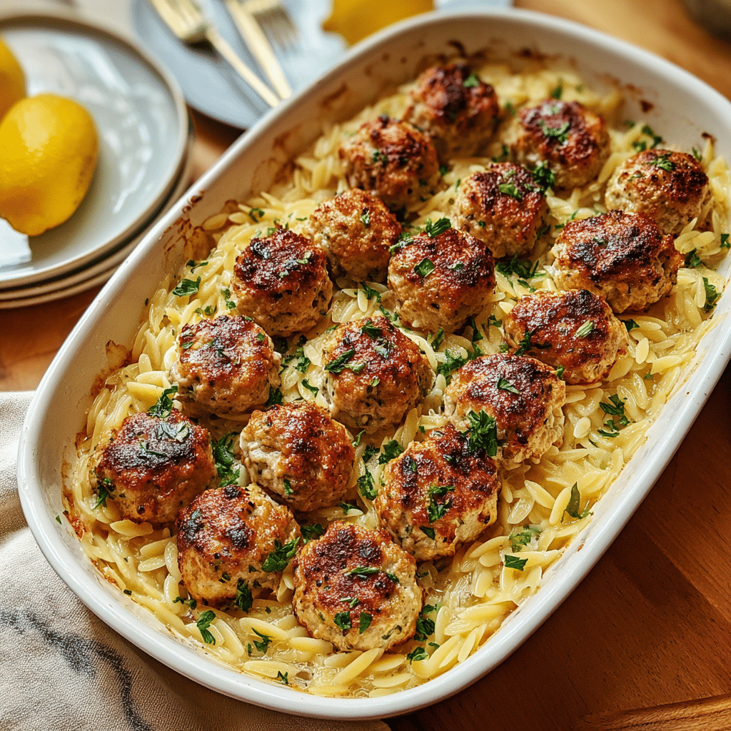 greek chicken meatballs with lemon orzo Recipe - Recipe Image