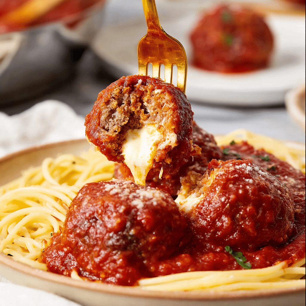 Slow Cooker Mozzarella Stuffed Meatballs Recipe - Recipe Image