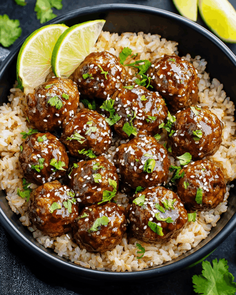 The Best Honey Garlic Meatball Rice Bake Recipe