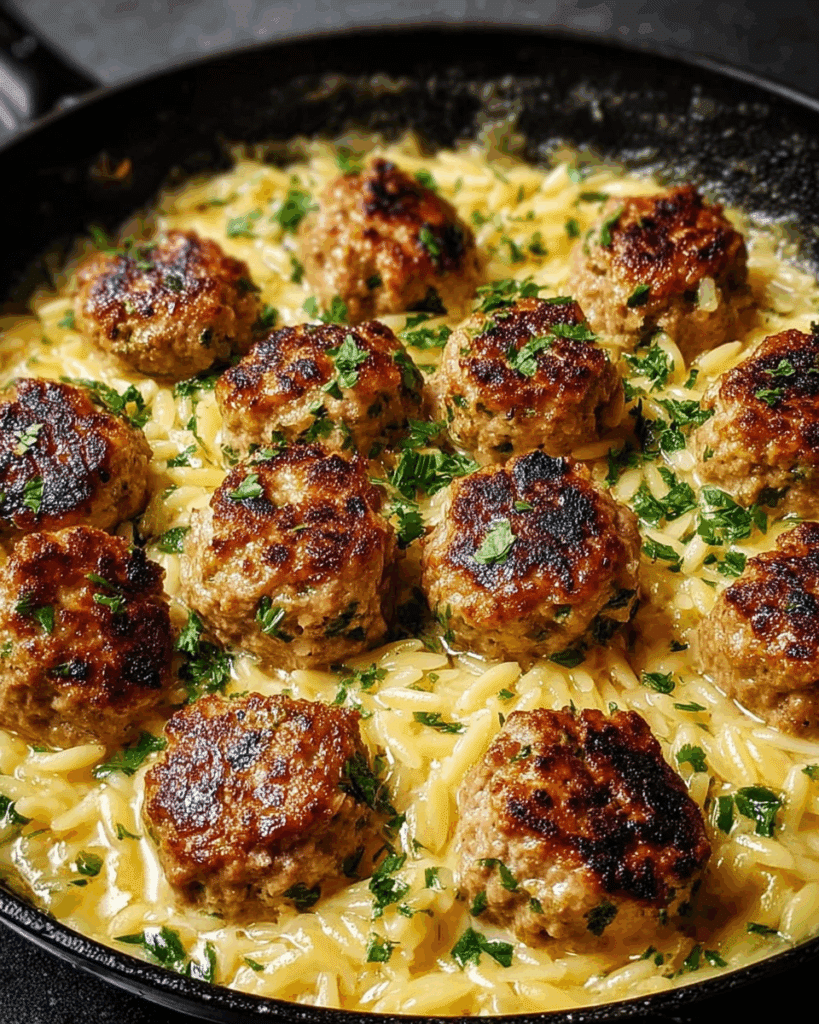 Lemon Chicken Ricotta Meatballs with Garlic Orzo Recipe