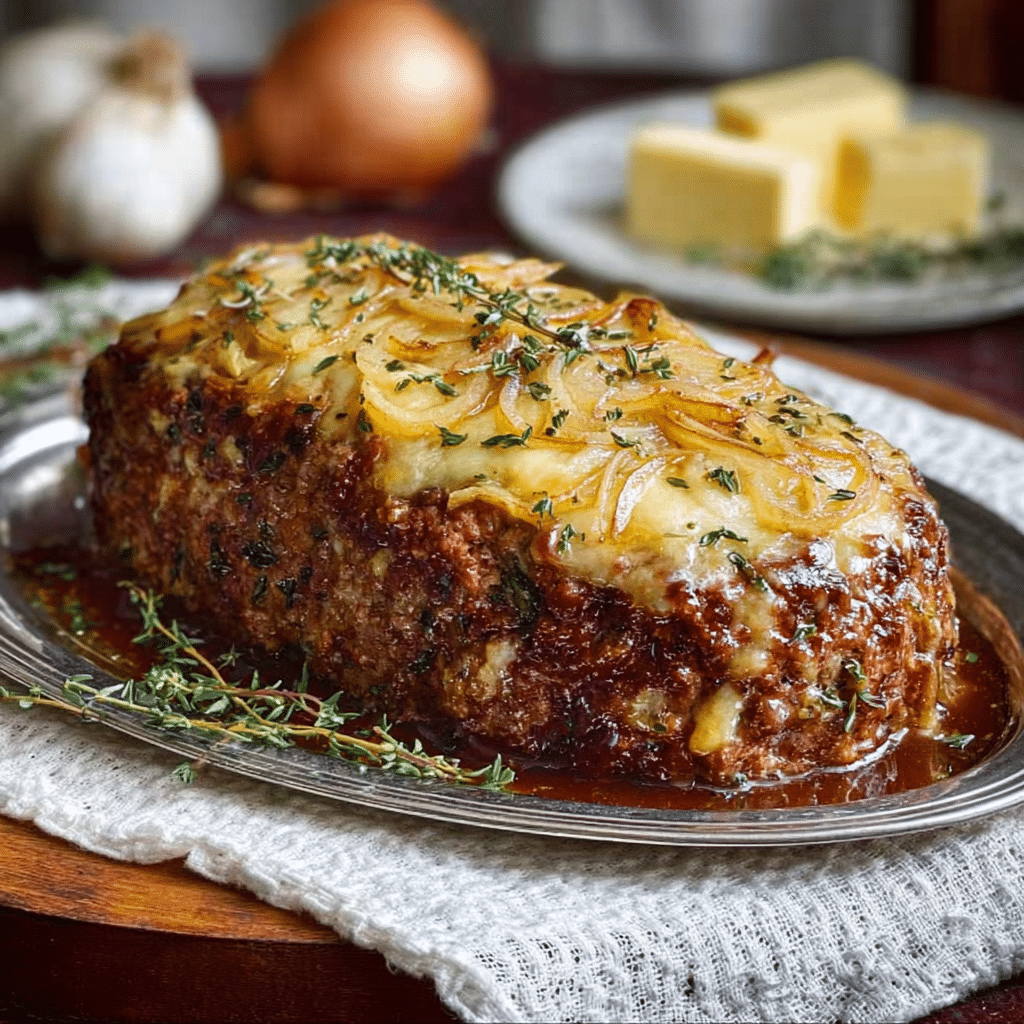 Crockpot French Onion Meatloaf with Melted Swiss Cheese Recipe - Recipe Image