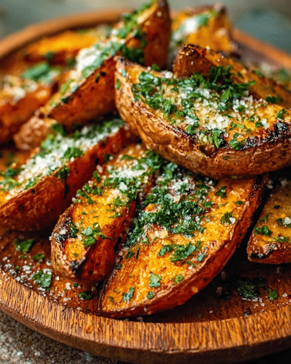 Garlic Parmesan Sweet Potato Wedges Recipe