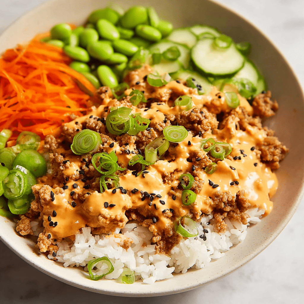 Ground Turkey Rice Bowls with Bang Bang Sauce Recipe - Recipe Image