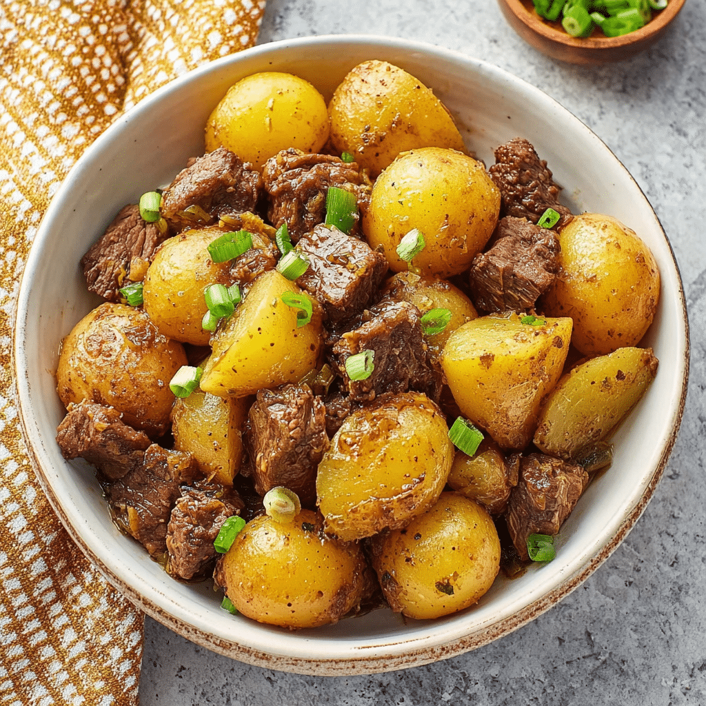 Yummy Garlic Butter Beef Bites with Potatoe Recipe - Recipe Image