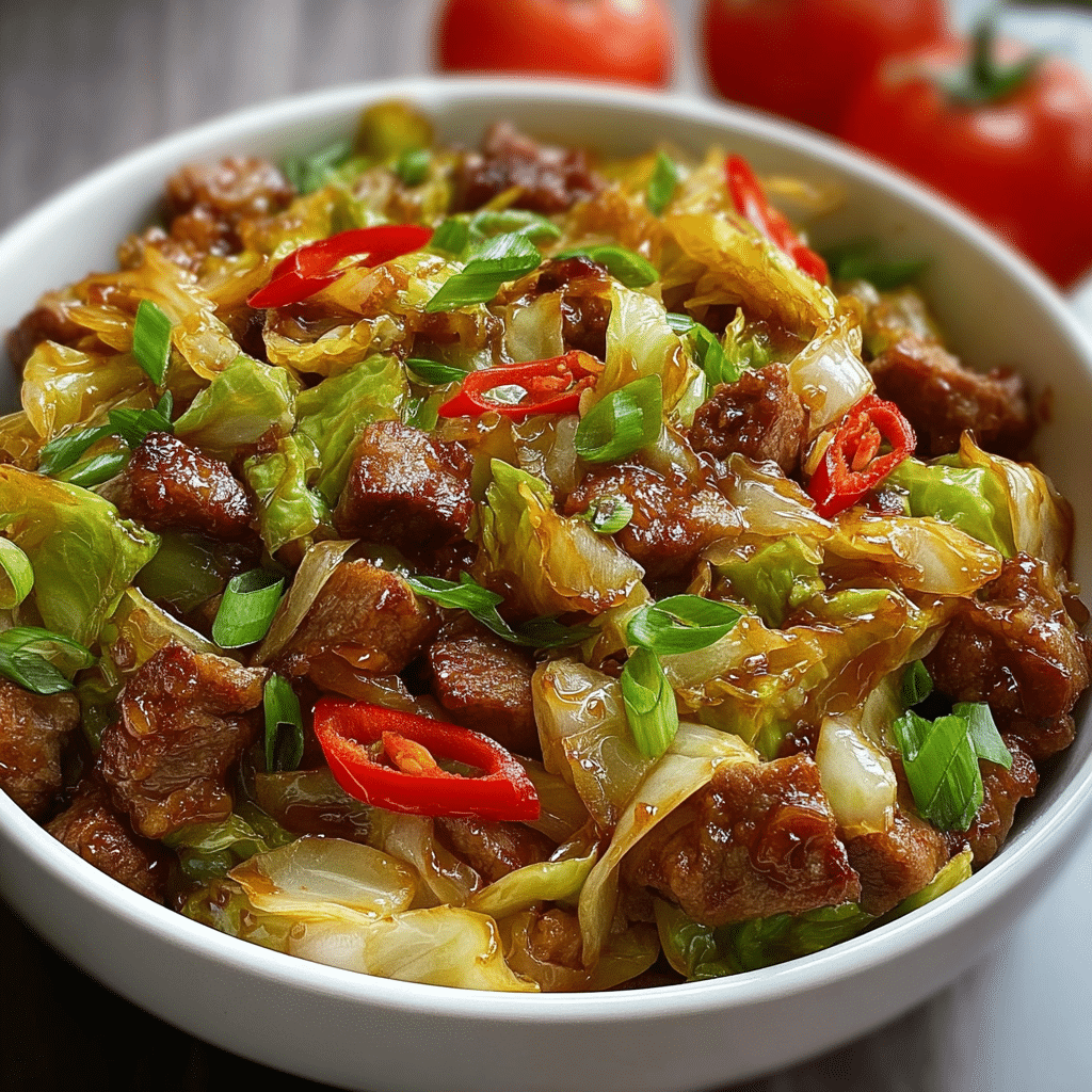 Meat with Crisp Cabbage in Garlic Sauce Recipe - Recipe Image