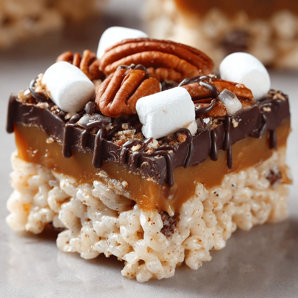 Caramel Turtle Rice Krispie Treats Recipe - Recipe Image