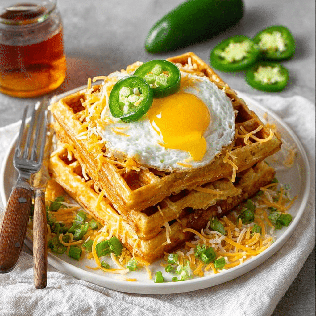 Cheddar Jalapeño Cornbread Waffles Recipe - Recipe Image