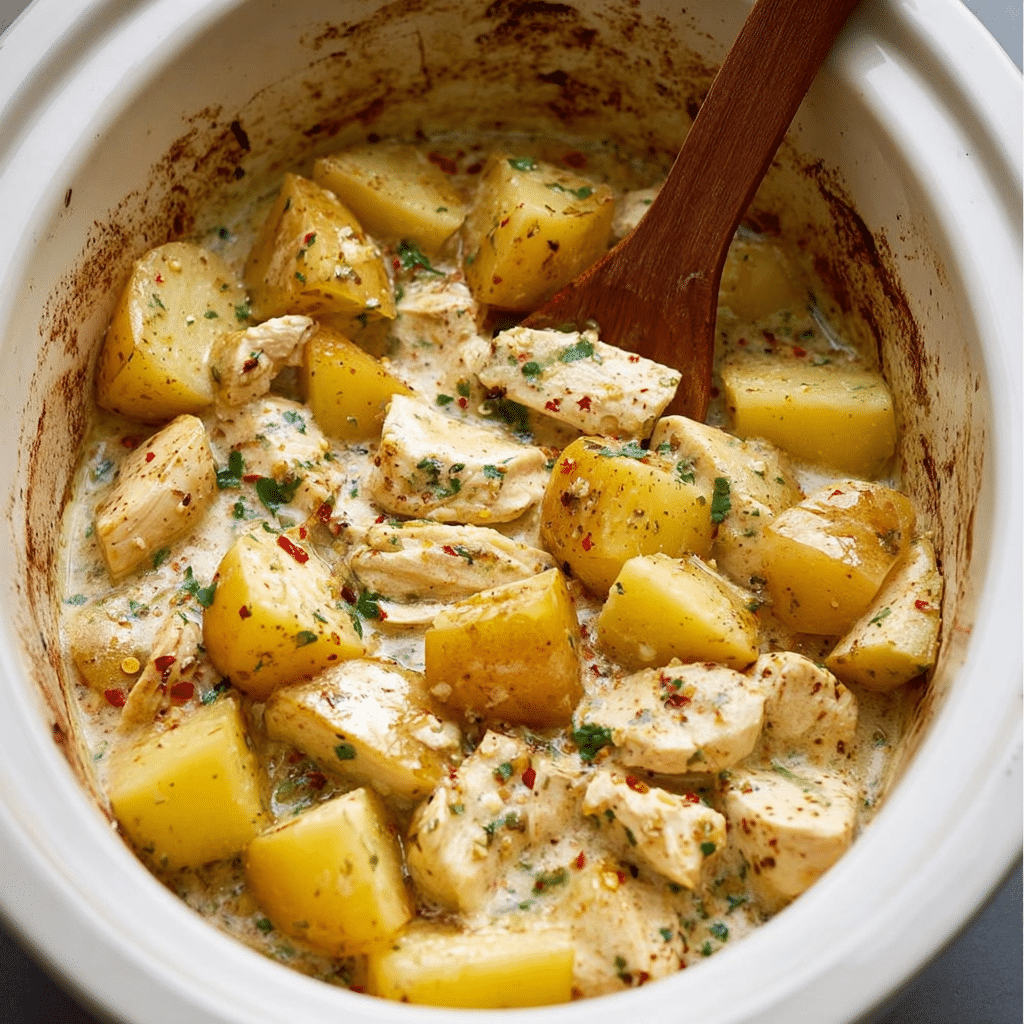 GARLIC PARMESAN CROCKPOT CHICKEN AND POTATOES Recipe - Recipe Image