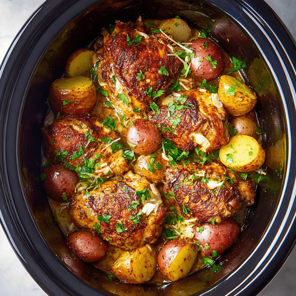 Slow Cooker Garlic Parmesan Chicken and Potatoes Recipe - Recipe Image