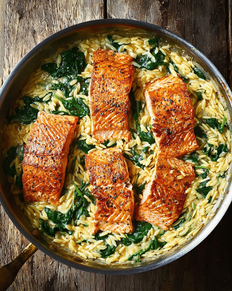 One Skillet Salmon with Lemon Orzo Recipe