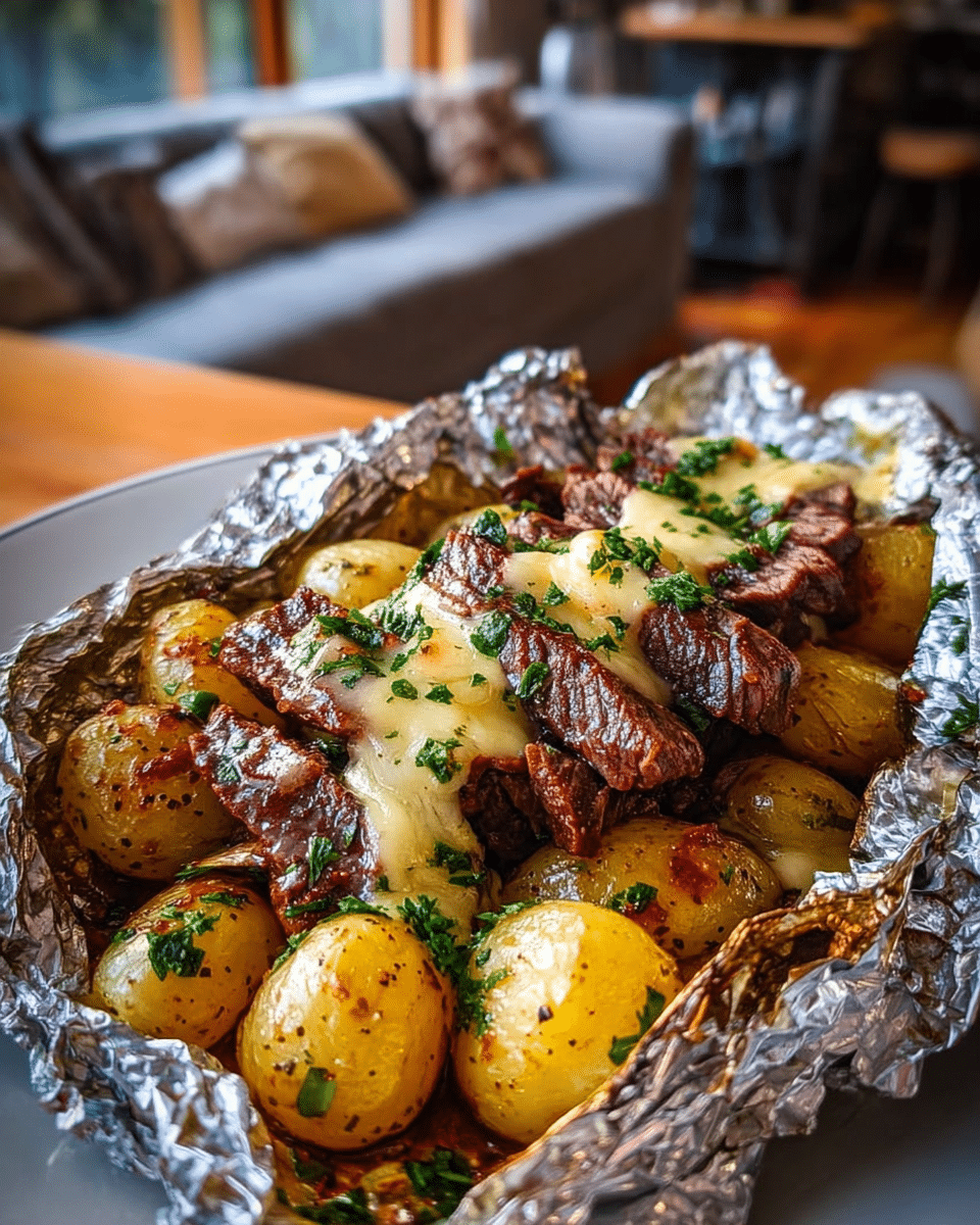 Garlic Butter Steak and Potato Foil Packets Recipe