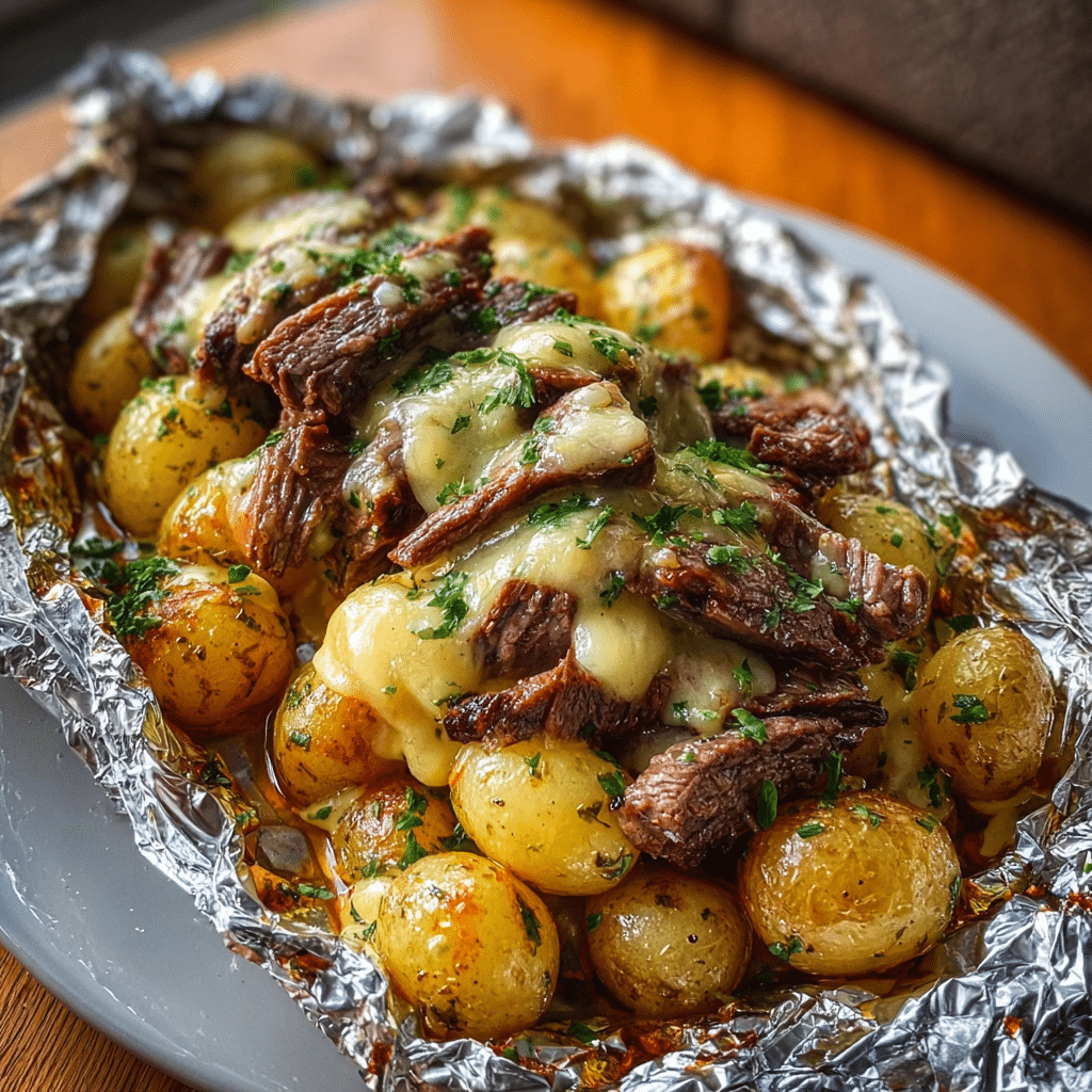 Garlic Butter Steak and Potato Foil Packets Recipe - Recipe Image