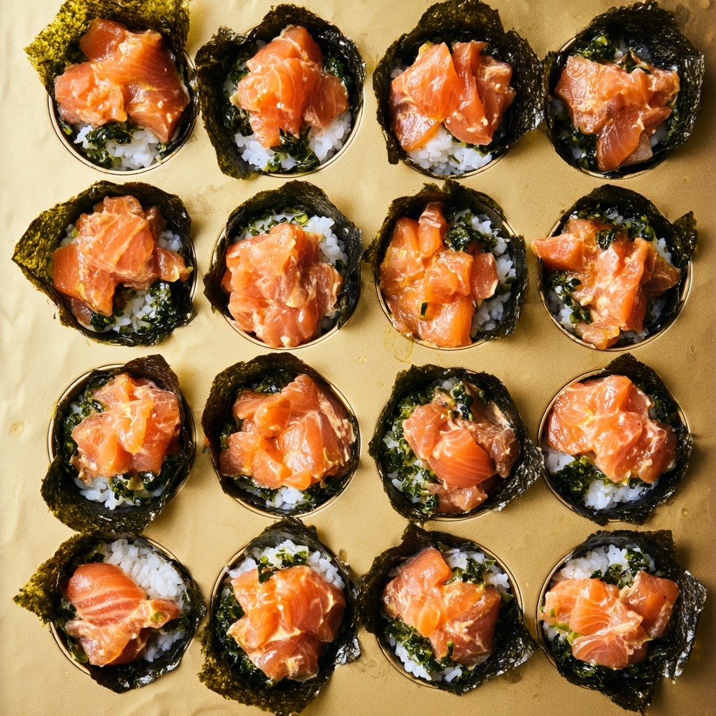 Easy Baked Salmon Sushi Cups Recipe - Recipe Image
