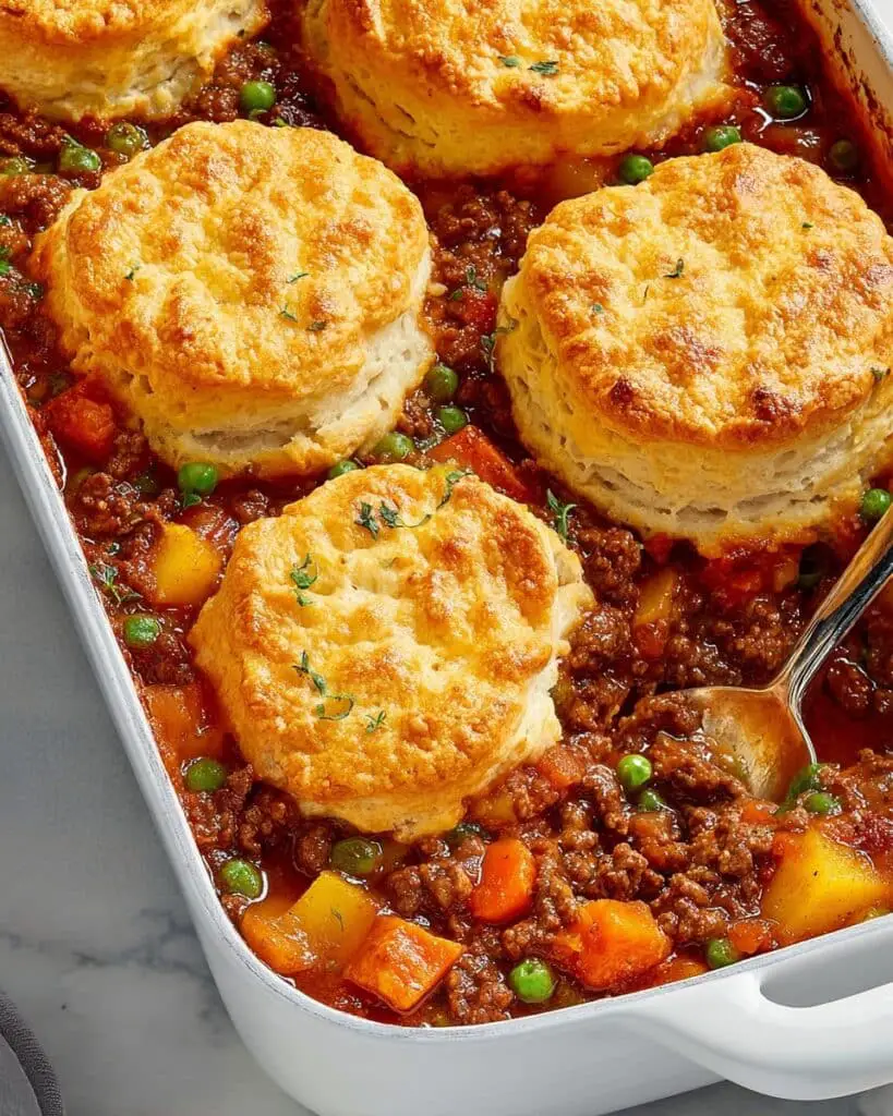 Ground Beef Pot Pie with Biscuits Recipe