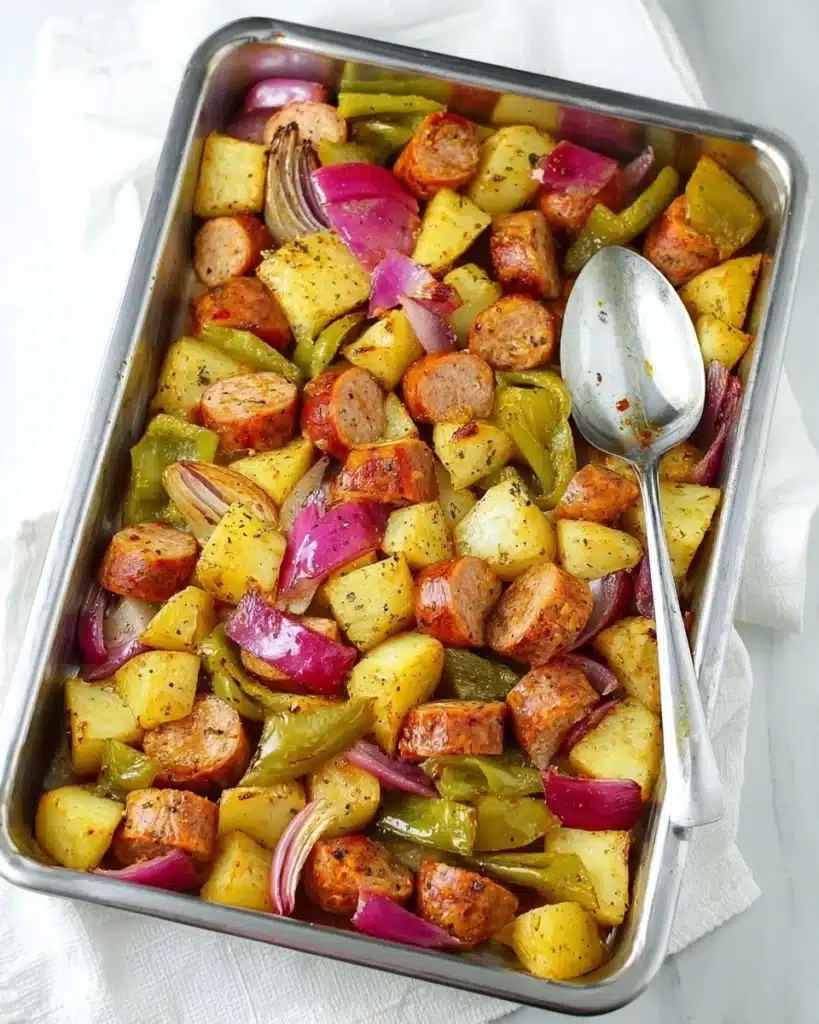 One-Pan Sausage, Pepper, Onion and Potato Bake Recipe