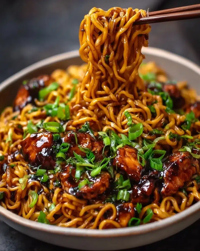 Sticky Garlic Chicken Noodles Recipe