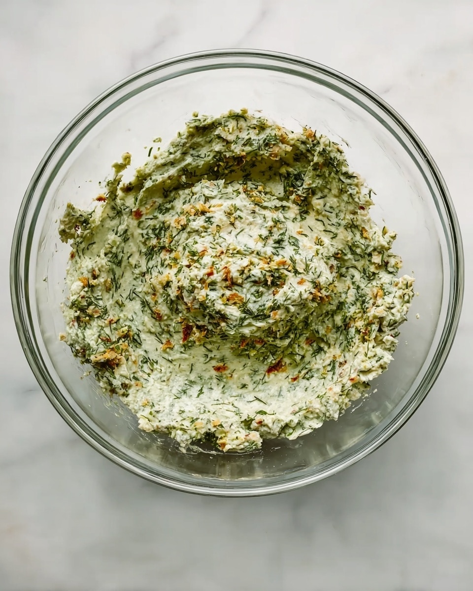 A clear glass bowl sits on a white marbled surface, filled with a creamy green mixture that has a slightly rough texture. The mixture is speckled with small bits of herbs and orange pieces, spread evenly across the thick paste that fills the bowl about halfway. The edges of the glass bowl show the smooth, shiny surface of the glass, contrasting with the mixed greens and off-white cream. photo taken with an iphone --ar 4:5 --v 7