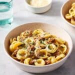 One Pan Spicy Italian Sausage and Orecchiette Pasta with Arugula Recipe