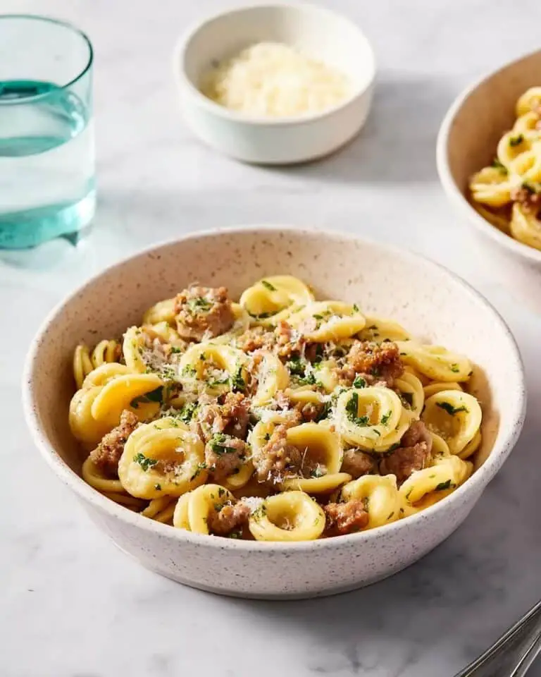 One Pan Spicy Italian Sausage and Orecchiette Pasta with Arugula Recipe