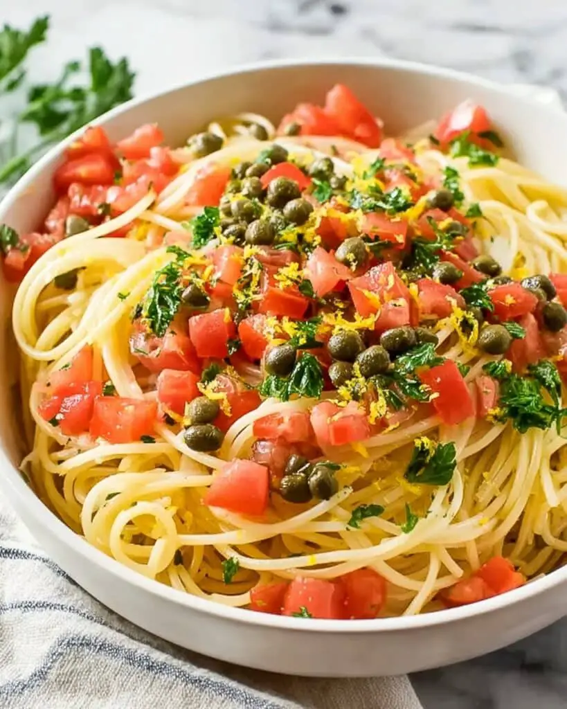 Lemon Capellini Salad with Capers and Tomatoes Recipe