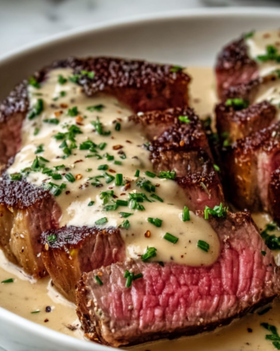 Juicy Steak with Creamy Garlic Sauce Recipe