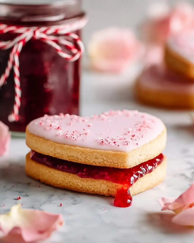 Filled Heart-Shaped Strawberry Shortbread Cookies Recipe